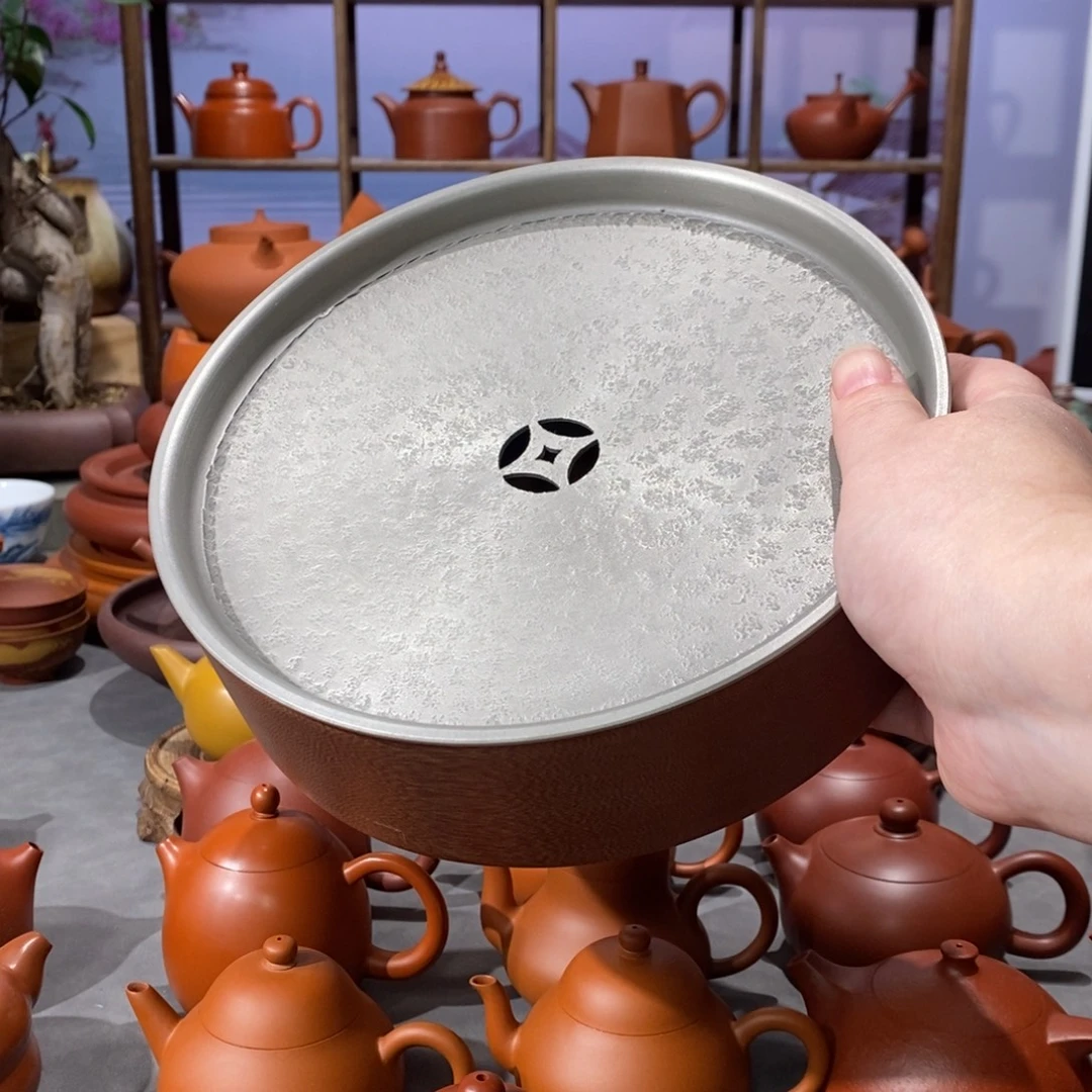 紫砂茶壶茶盘8寸纯锡面