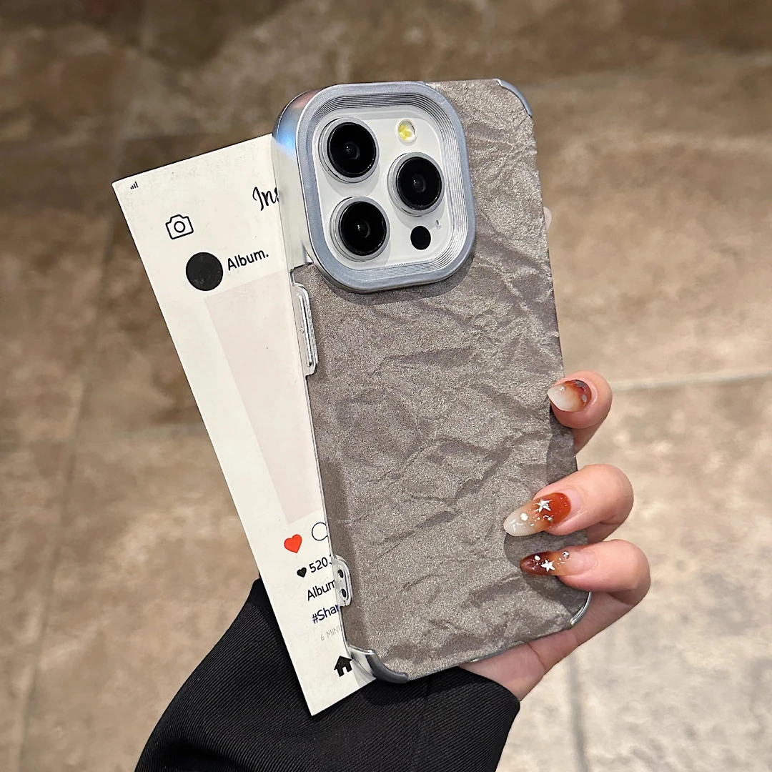 适用iphone16promax手机壳电镀绒布雪山纹苹果15创意高级感保护套