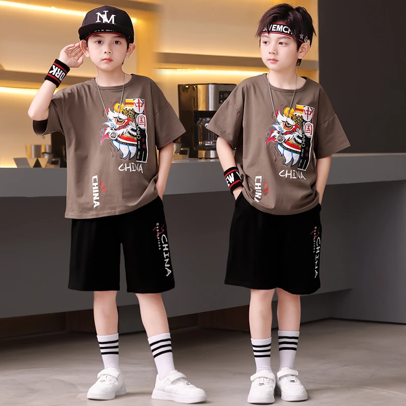 男童夏季套装2025新款中大童男孩帅气短袖国潮薄款儿童装痞帅潮童