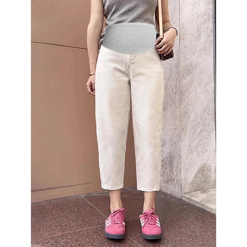 孕妇牛仔裤春秋款托腹老爹裤外穿哈伦裤萝卜裤宽松小个子八分裤