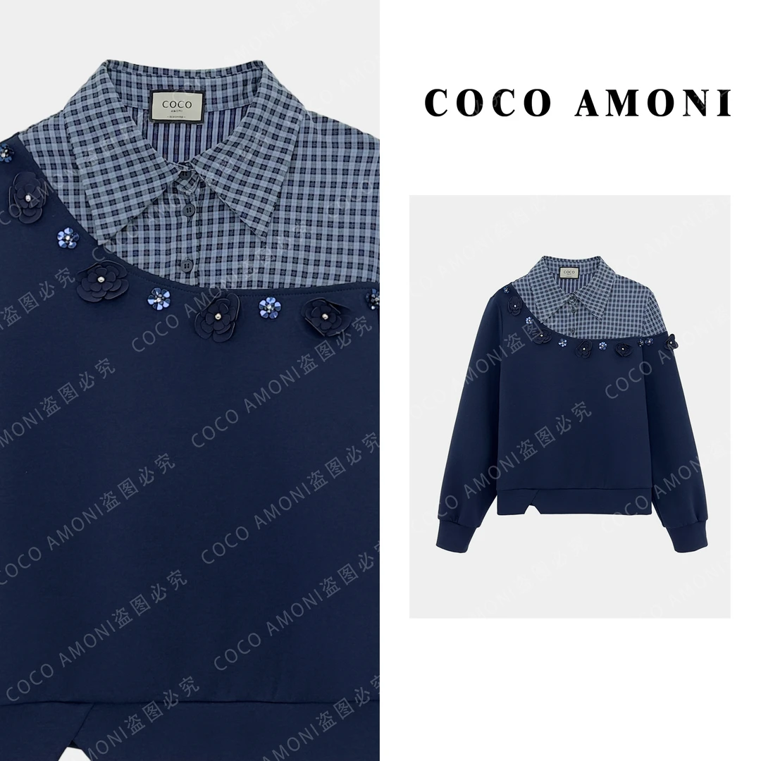 新款设计师立体花朵气质时尚显瘦减龄长袖卫衣AD136