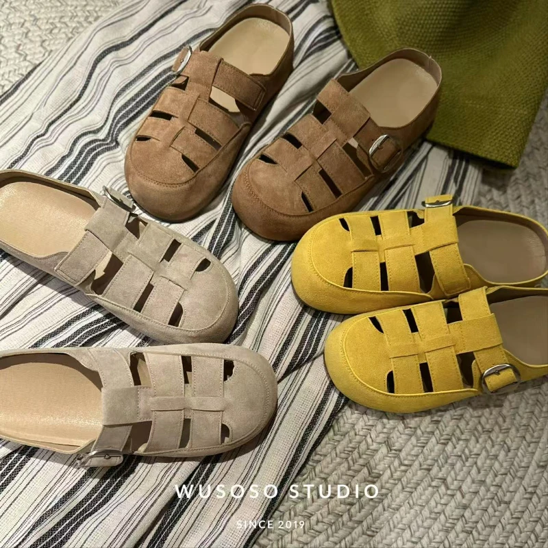 【soso】25ss｜牛皮猪笼编织罗马厚底增高cm踩屎感凉拖鞋