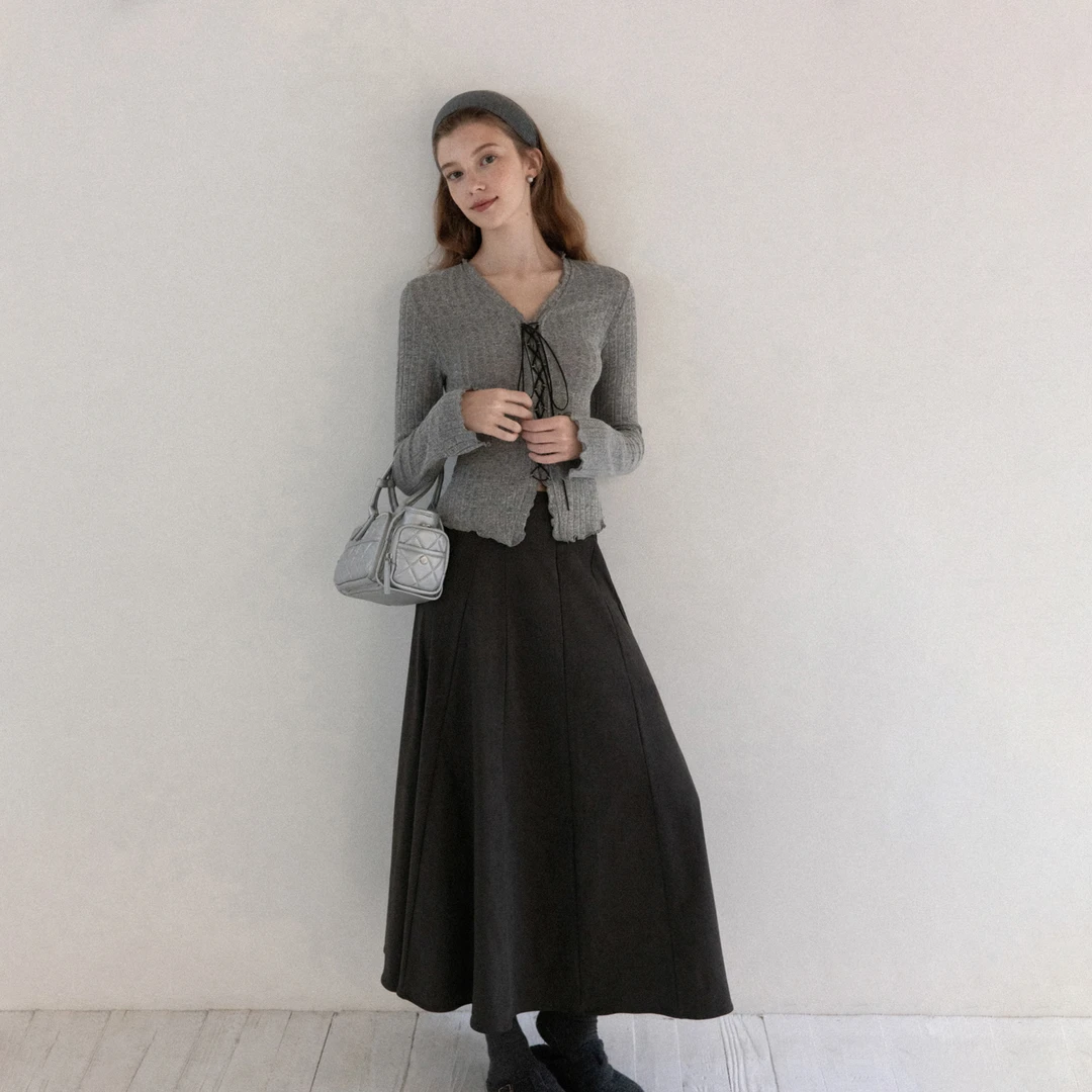 羊城故事复古针织长袖t恤套装女 Y2508xT恤+半裙x2069