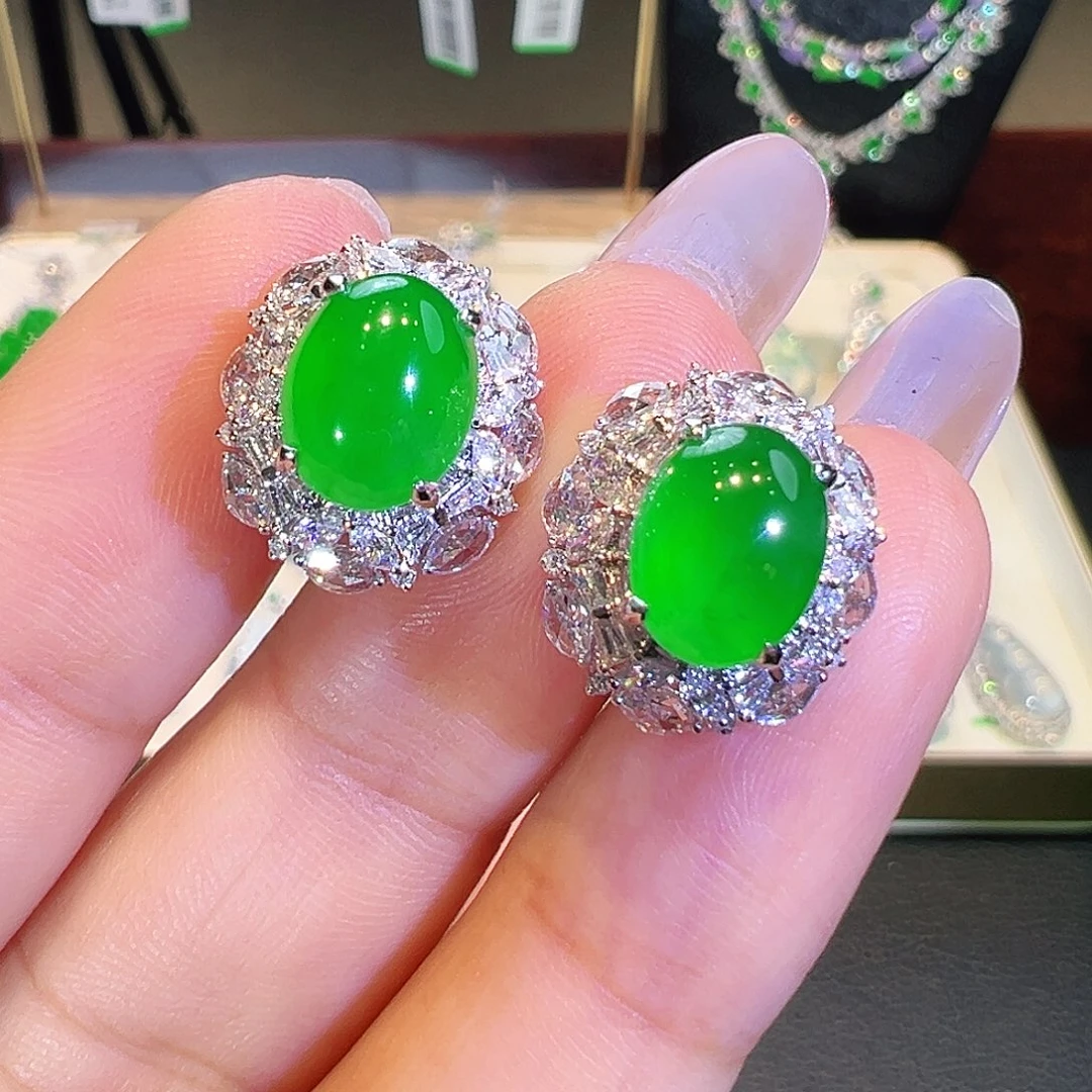 翡翠18K金镶嵌耳饰