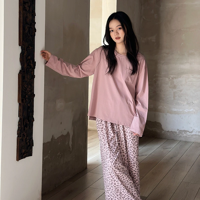 及好25年新款带胸垫睡衣女春秋冬季纯棉长袖圆领家居服套装可外穿