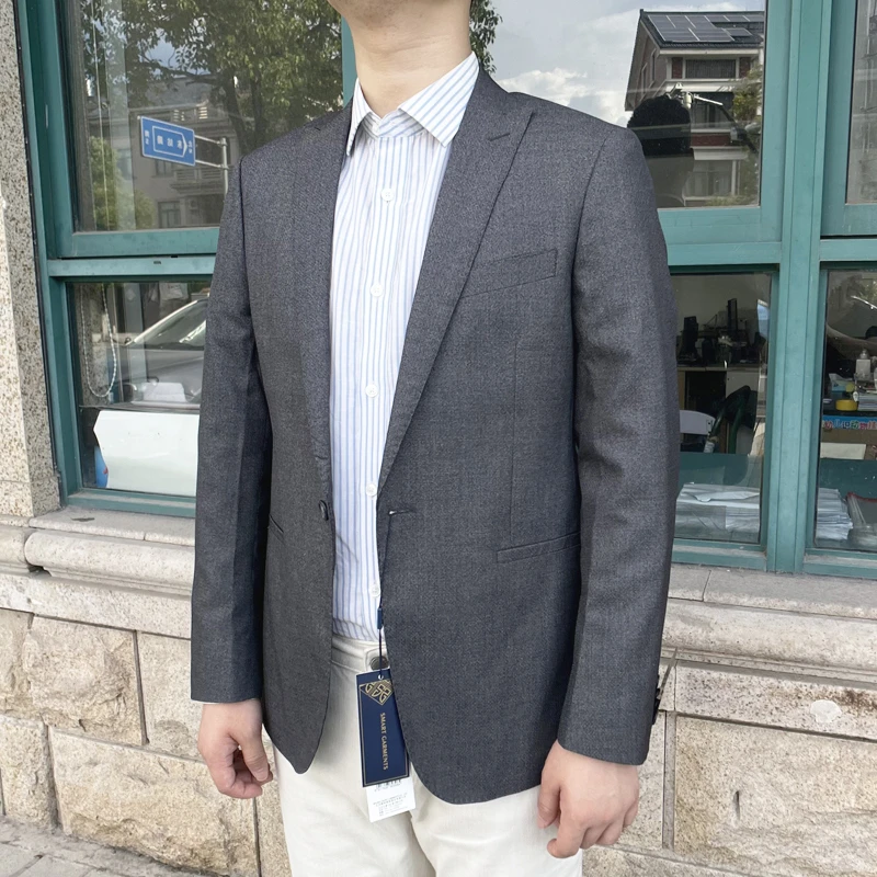 880306 羊毛81.2%桑蚕丝18.8% 春秋新款西服修身羊毛单西戗驳领男