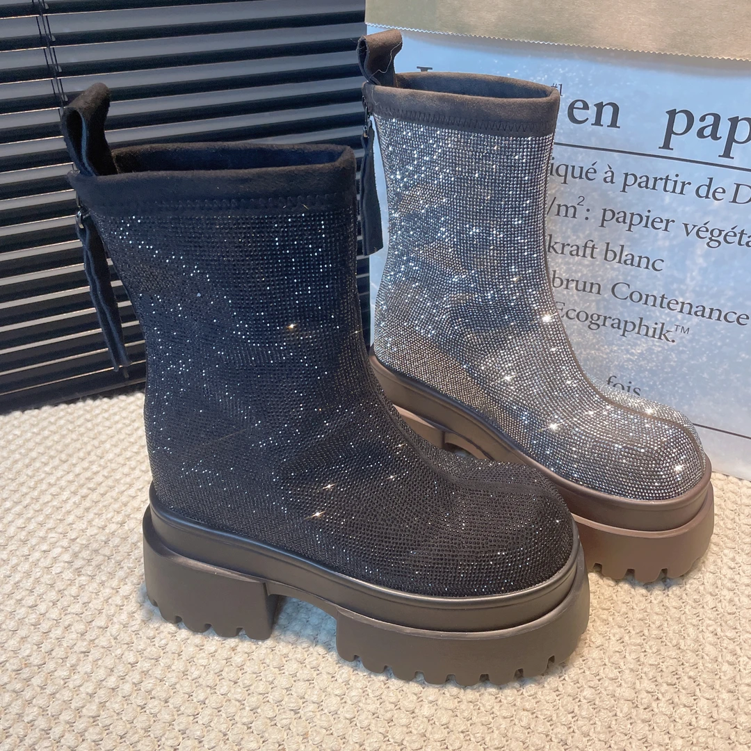 增高10CM2024秋季新款女鞋时尚百搭厚底小个子休闲马丁靴9778-23