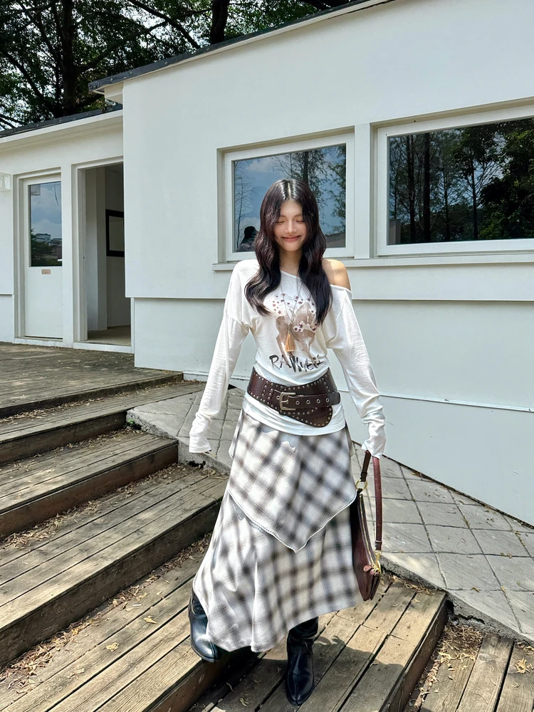 河岸家设计师RAWVEIL尘雾漫格织标格纹结构长裙25秋冬