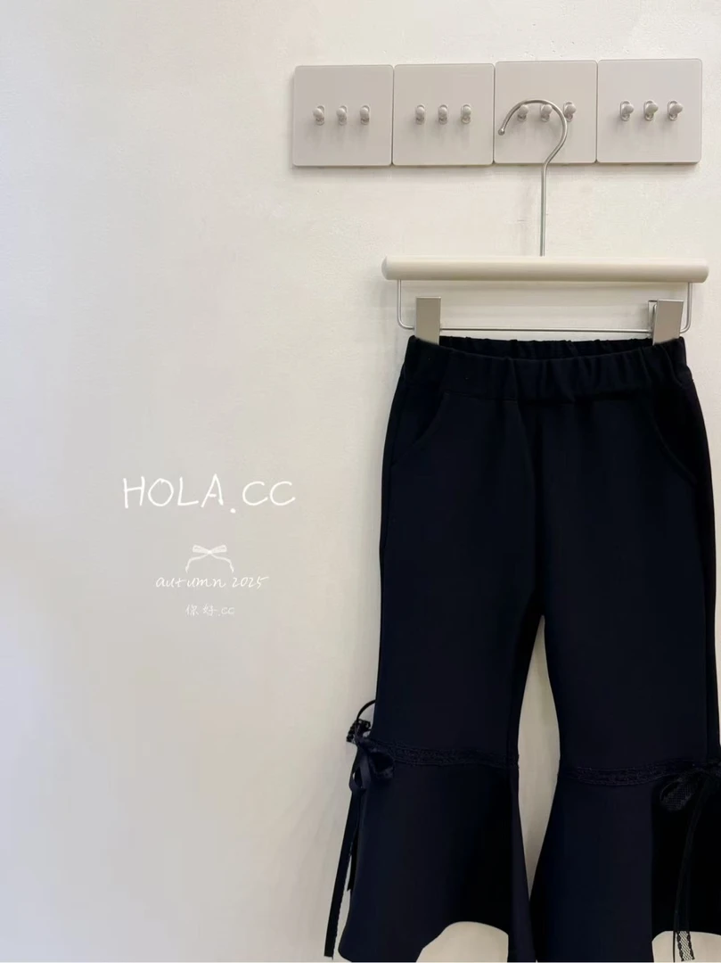 【YS黑色】HLCC-6316-儿童女童洋气镂空花边微辣裤（秋款）