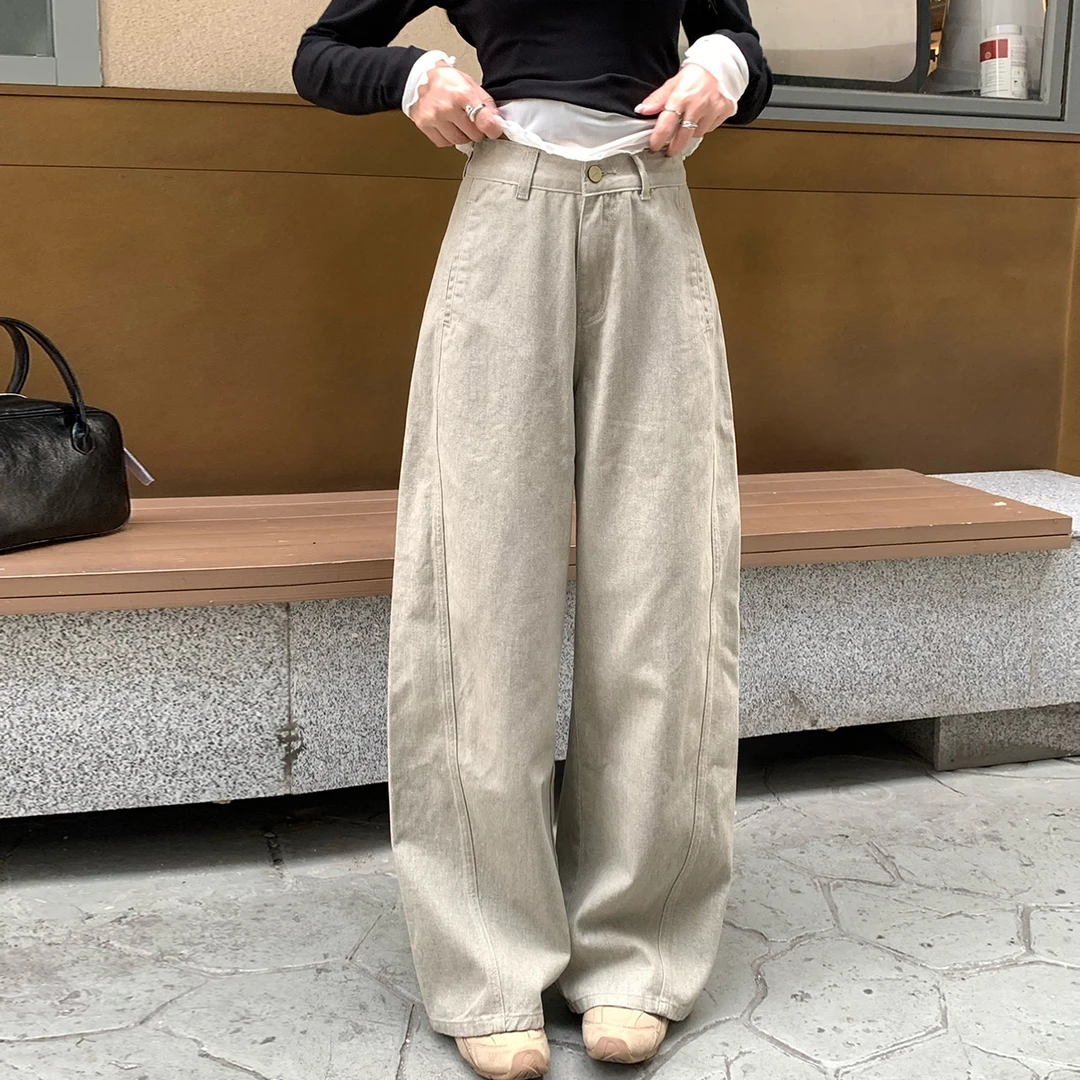 尔给女生休闲裤直筒宽松洋气垂感慵懒阔腿裤春夏显瘦洗水长裤