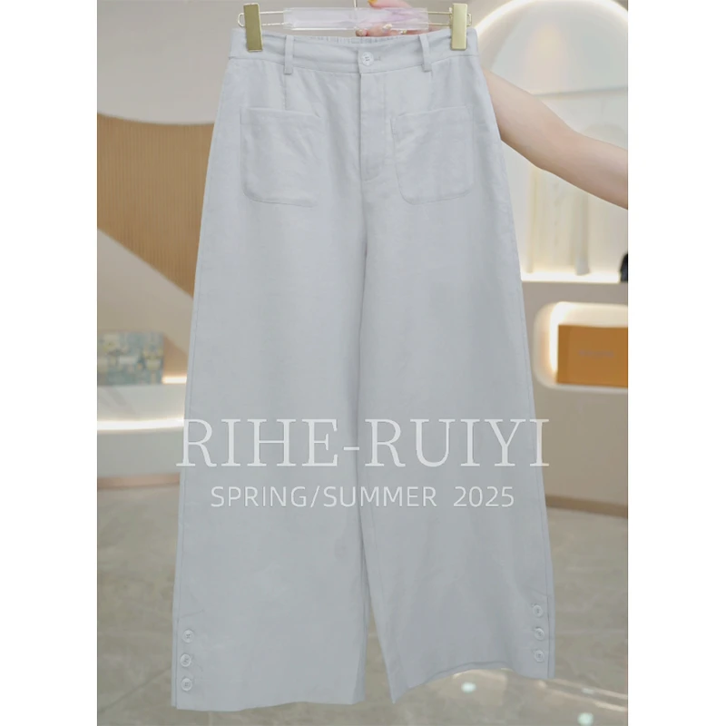 【R H】亚麻裤 宽松百搭直筒春夏新款高腰垂感休闲九分裤RH001 R