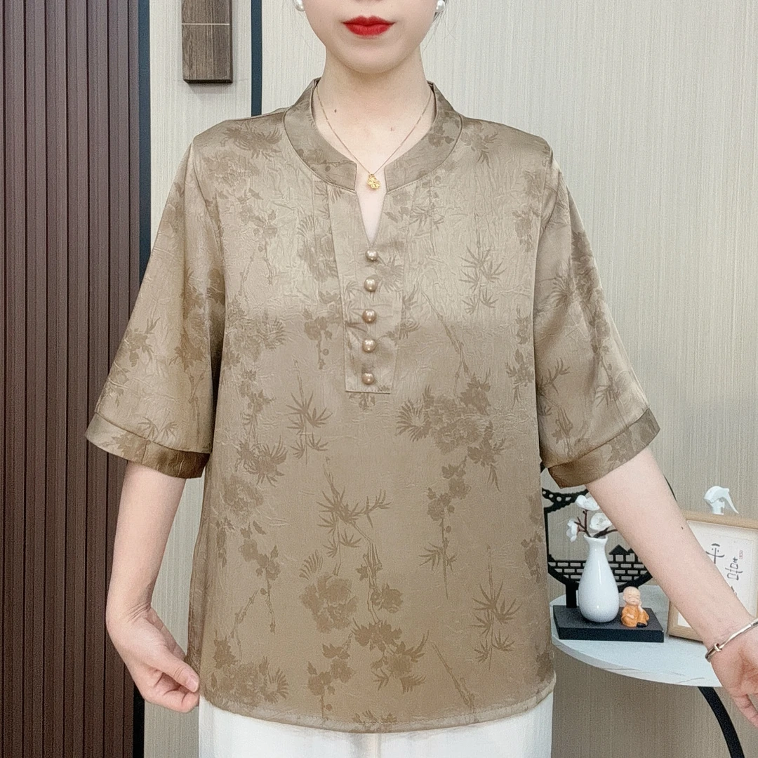 25年新款时尚百搭显白V领妈妈装小衫614