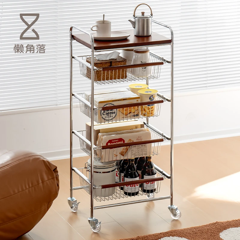懒角落小推车置物架可移动收纳中古风分层多功能零食整理储物架子