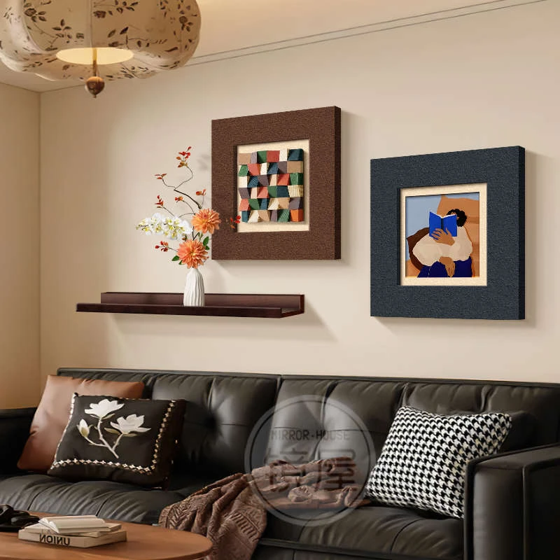 中古风客厅装饰画轻奢法式复古沙发背景墙挂画立体砂岩高级感