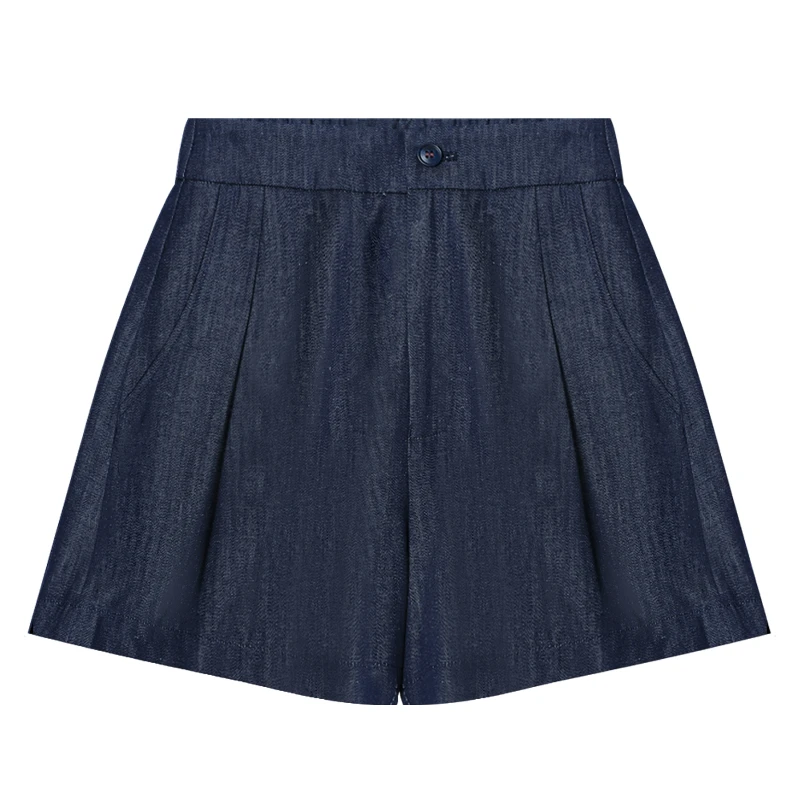 BIG Different 汉麻半松紧腰设计牛仔蓝短裤