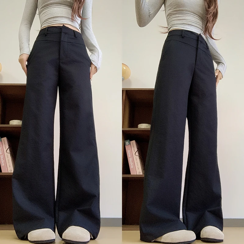 美式复古高腰阔腿西装裤女秋季2025新款宽松显瘦百搭休闲直筒长裤