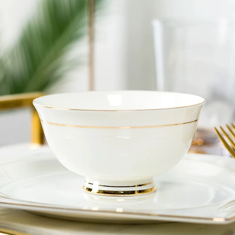景德镇高温骨瓷描金【4.5/5英寸高脚饭碗】新款家用乔迁礼品