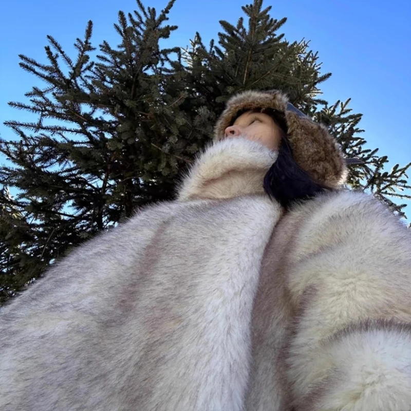 韩版貂毛毛外套女中长款冬季新款宽松加厚环保仿狐狸毛皮草大衣