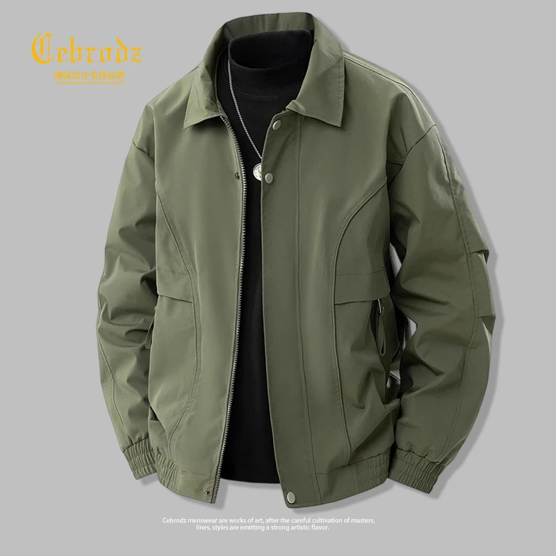 法国Cebrodz翻领外套男士秋款宽松休闲大码男装上衣服飞行夹克