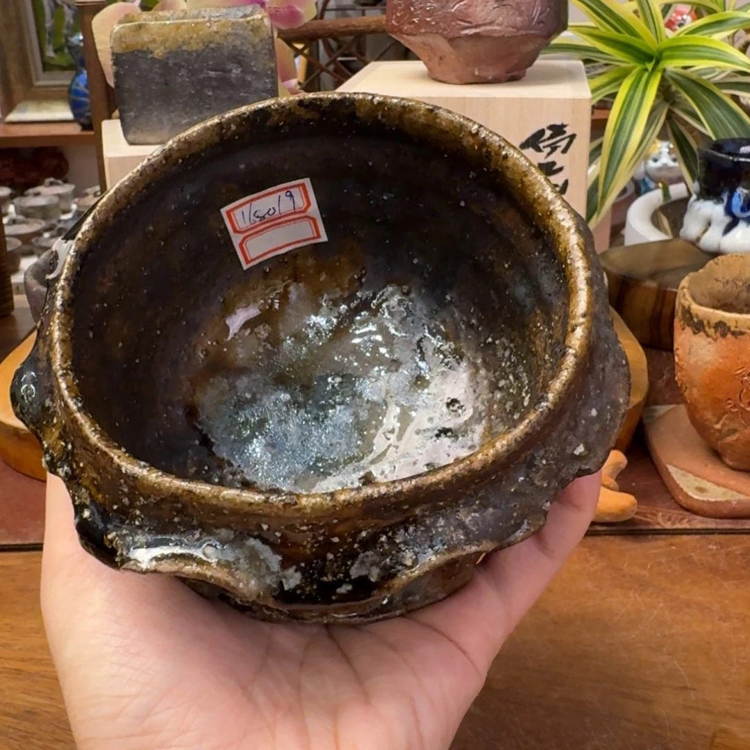 藤原章备前烧引出黒抹茶碗福利一口价