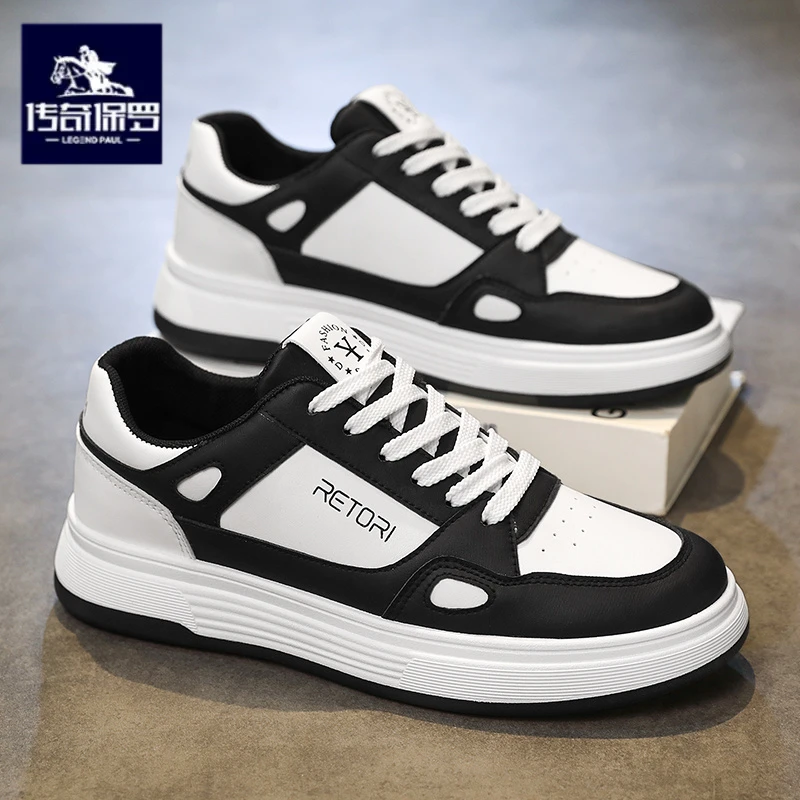 传奇保罗正版冬季男鞋潮牌百搭休闲板鞋男士百搭皮面运动小白潮鞋
