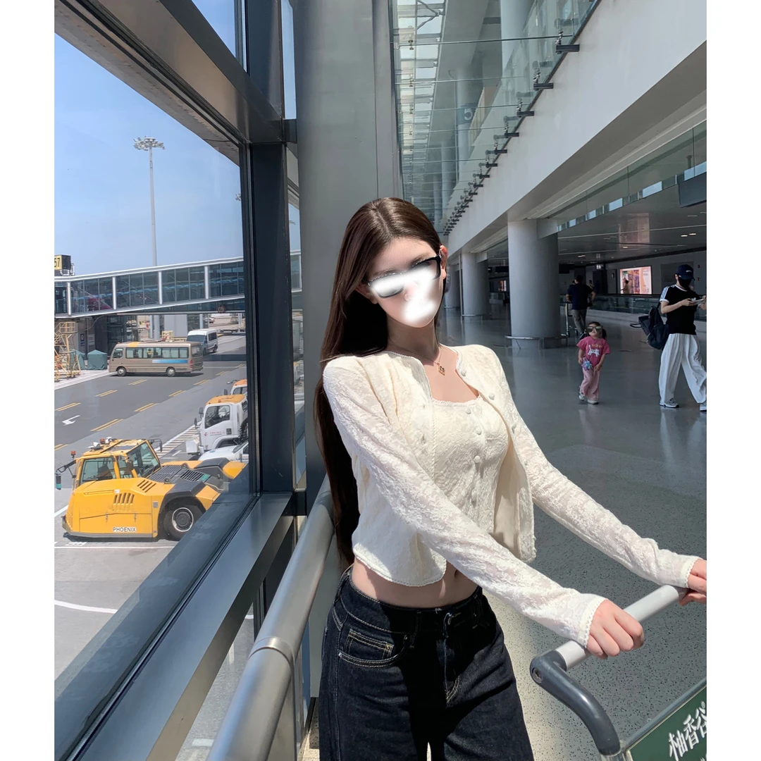 卢浮戏梦 肌理感开衫吊带背心裙三件套百搭纯欲气质修身显瘦女秋