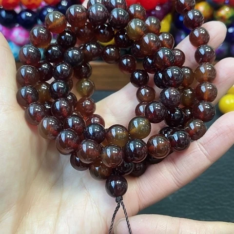玛瑙未镶嵌手饰黑红花玄玉108