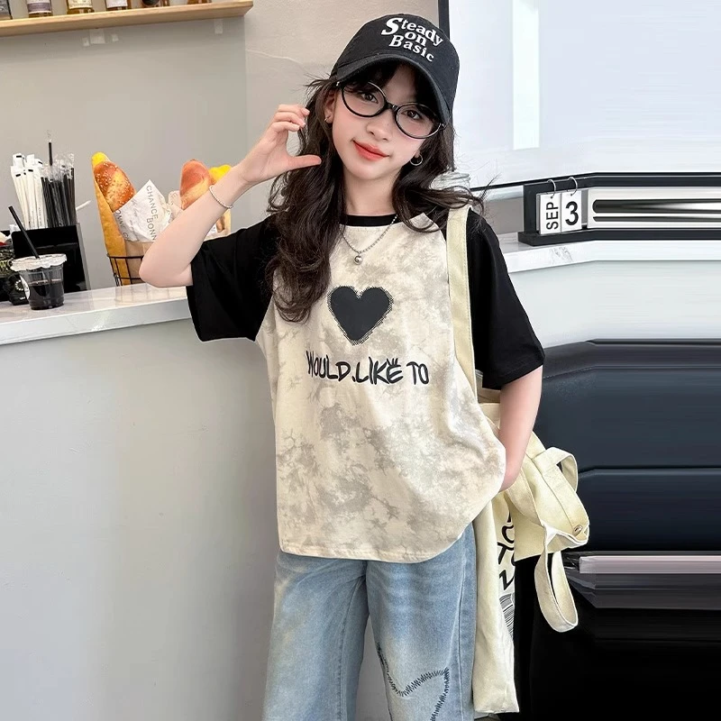 女童扎染短袖T恤夏季新款韩版洋气儿童休闲时髦半袖中大童上衣潮t