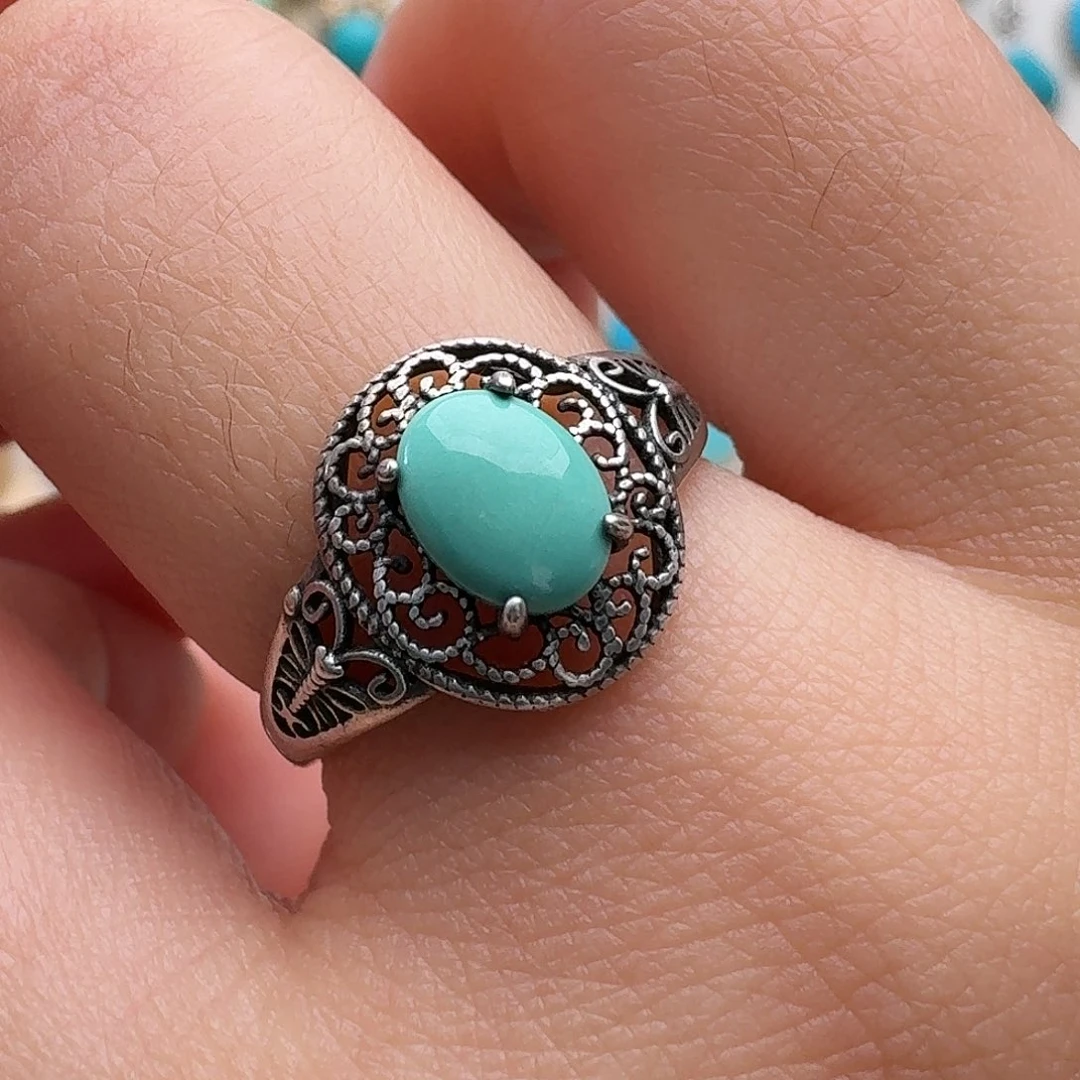 绿松石银S925镶嵌戒指