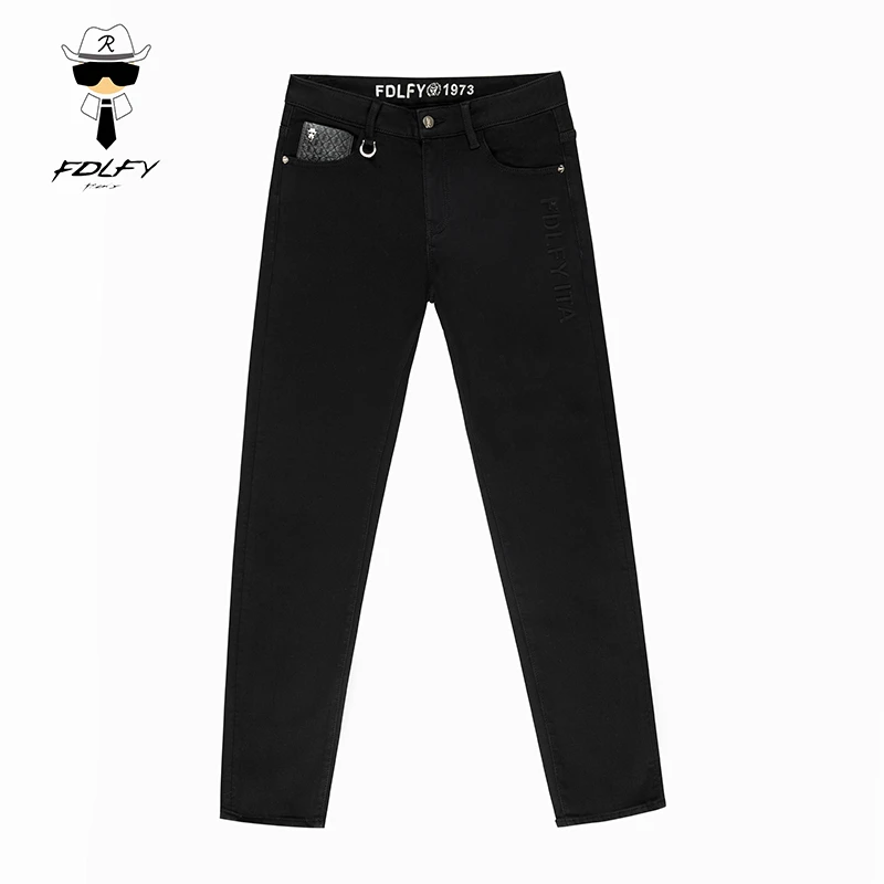 FDLFY老佛爷重磅加绒加厚牛仔裤男士冬季修身小直筒轻奢欧货长裤
