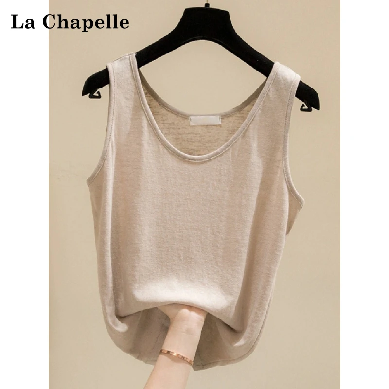 拉夏贝尔宽松吊带背心女胖妹妹遮肚显瘦外穿薄款打底衫无袖潮上衣