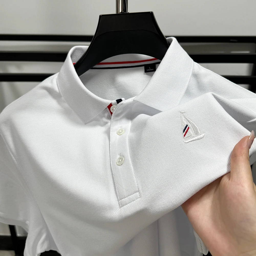 CATIA SELI纯棉Polo衫男士短袖夏季新款帆船刺绣短袖T恤翻领上衣