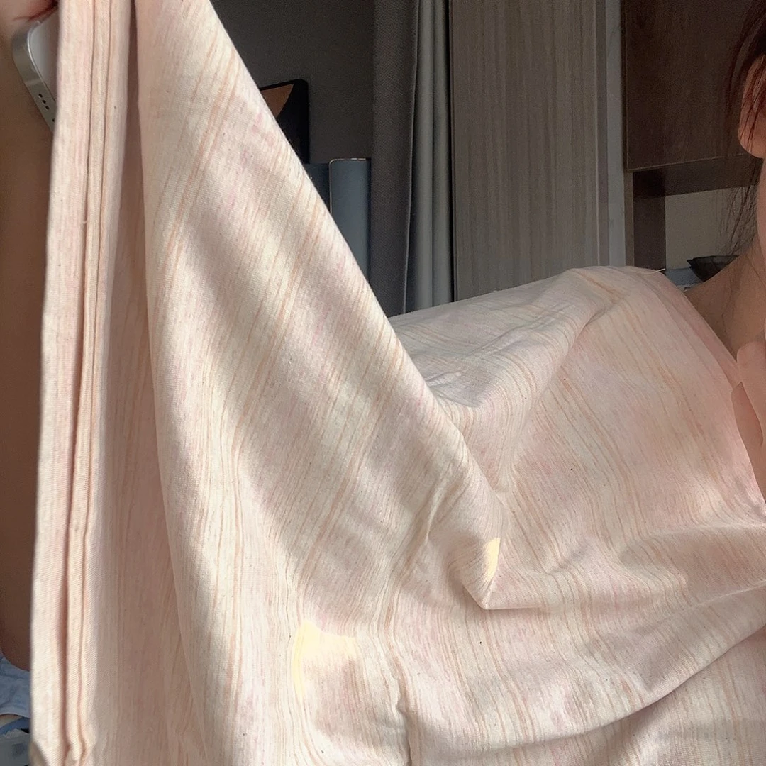 棉针织枕套粉色条纹一对