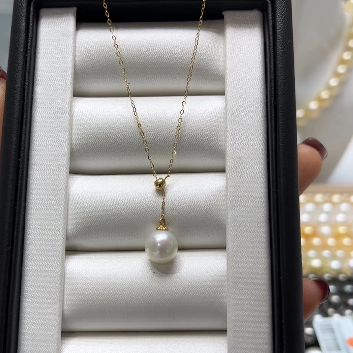 海水珍珠套链18K金镶嵌8-9mm