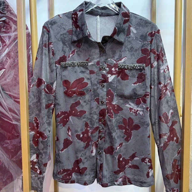 秋冬时尚国风印花成人长袖衬衫舒适百搭上衣