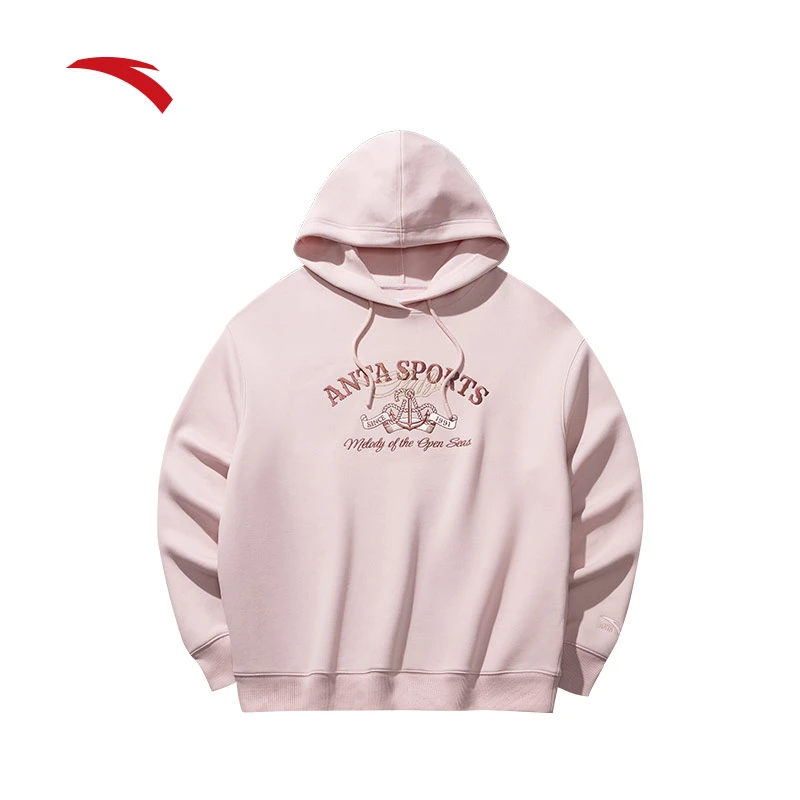 安踏休闲套头卫衣女秋季新款磨毛保暖宽松连帽长袖上衣162518718S