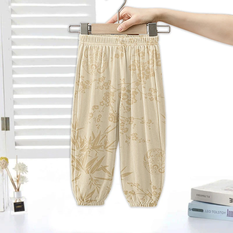 儿童冰丝防蚊裤夏季薄款裤子2025男童女童休闲长裤宝宝洋气束脚裤