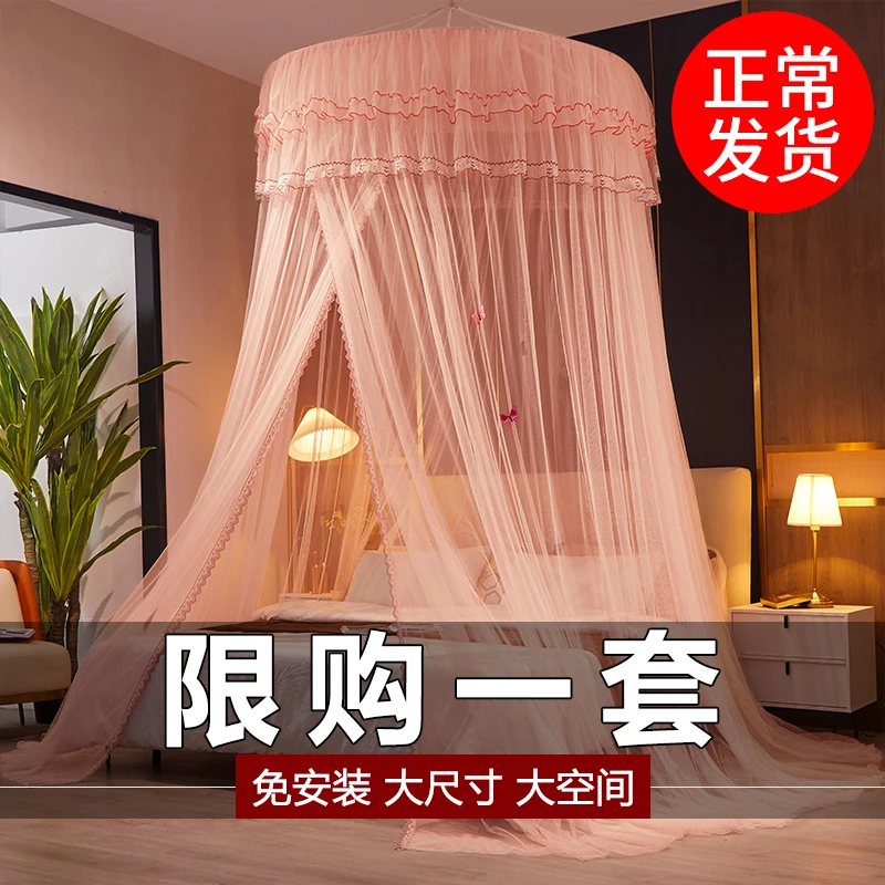 2025新款公主风蚊帐家用卧室免安装挂钩纹账天花板高级落地床幔纱