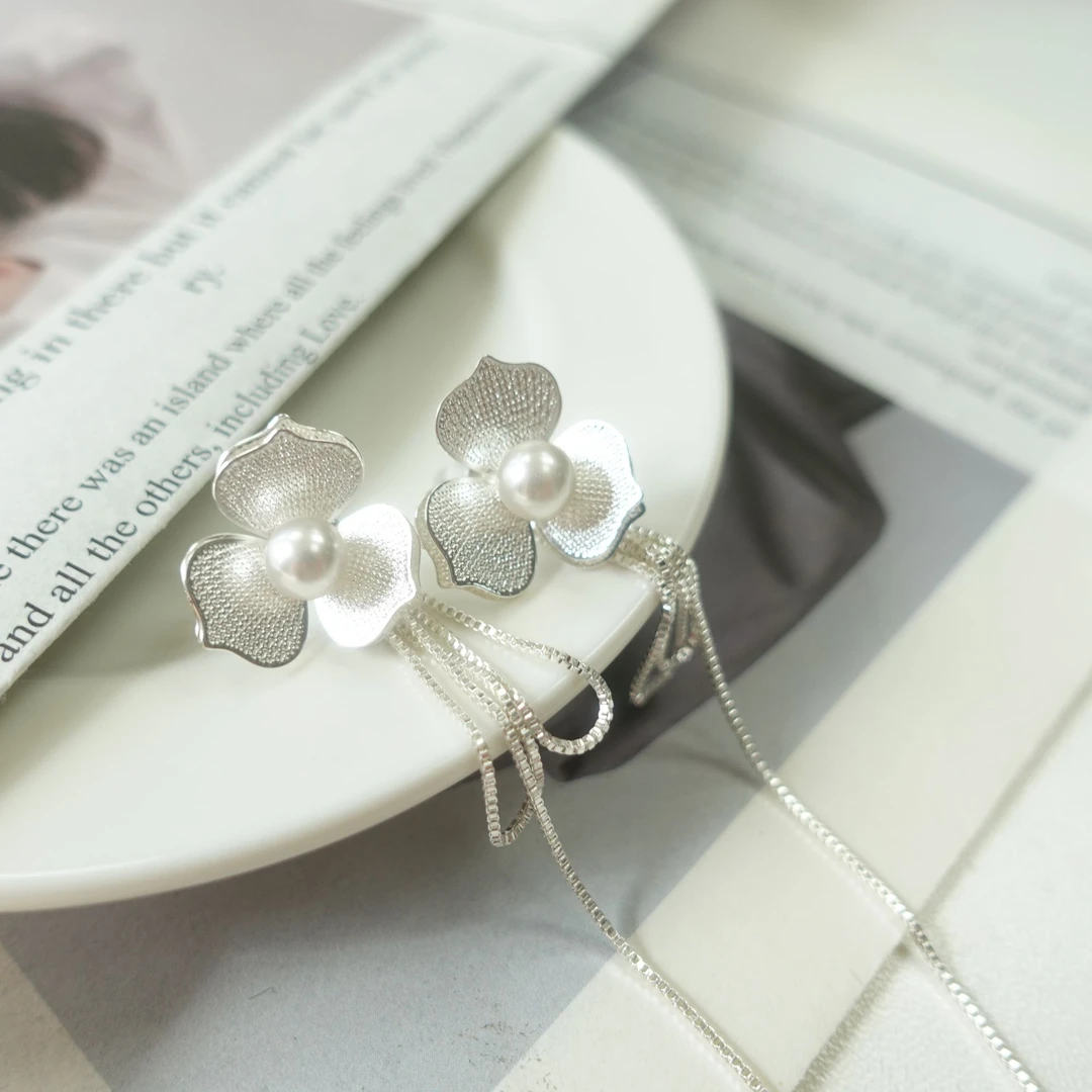 铜合金耳饰 金属花朵长款流苏耳环