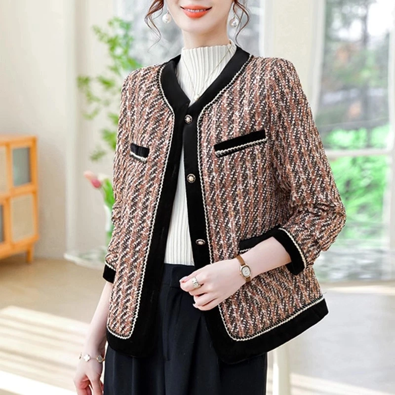 中年妈妈春秋装小香风外套中老年女短款气质时尚夹克百搭洋气上衣