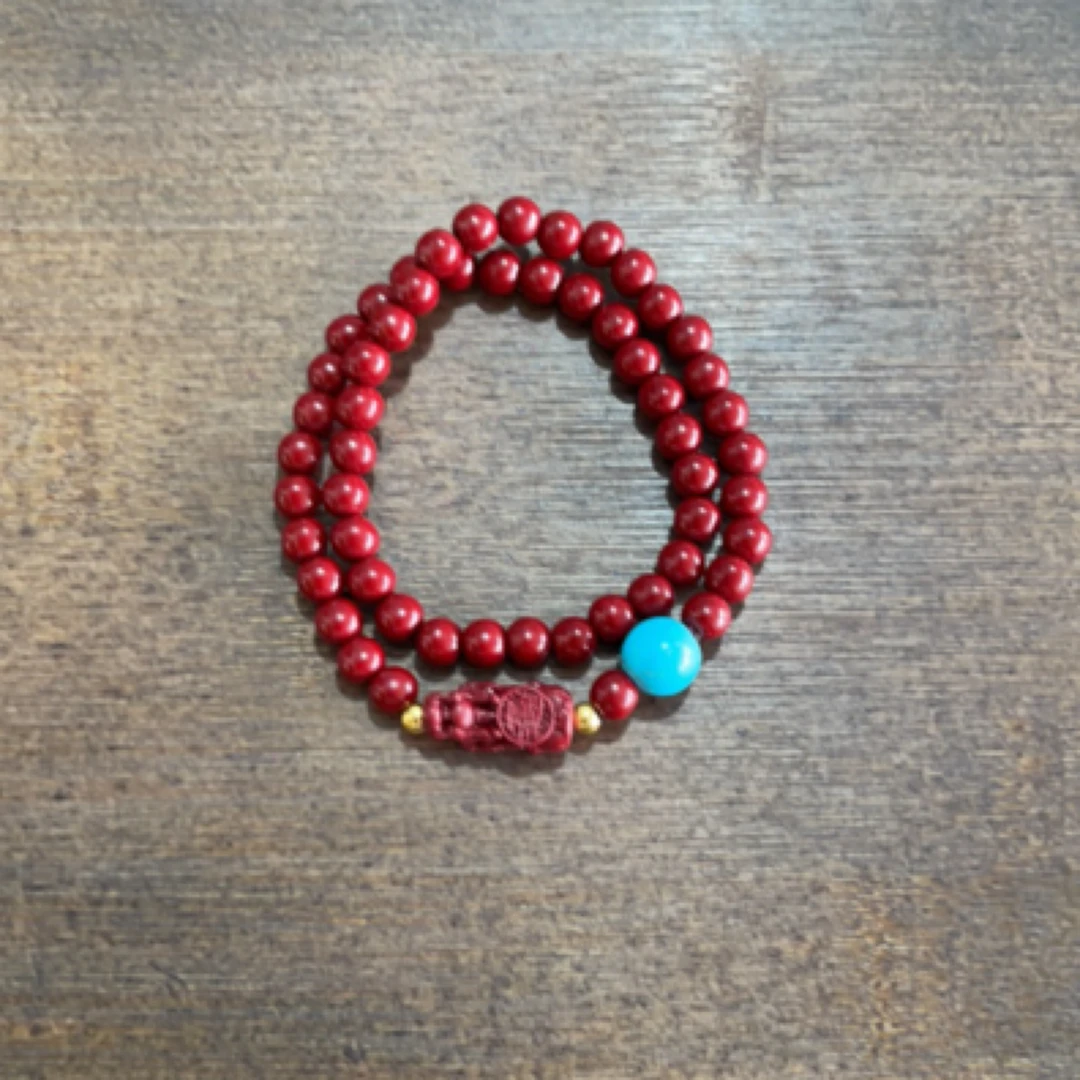 含辰砂工艺品朱砂红貔貅双圈手串（无礼盒）