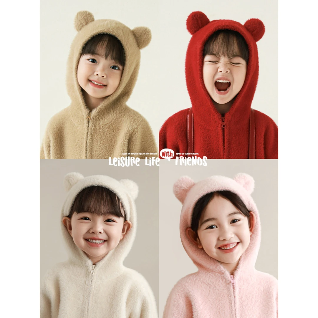 YOEHYAUL/幼悠 冬壹波【萌熊出没】环保仿貂毛萌小熊连帽汉服 D4369