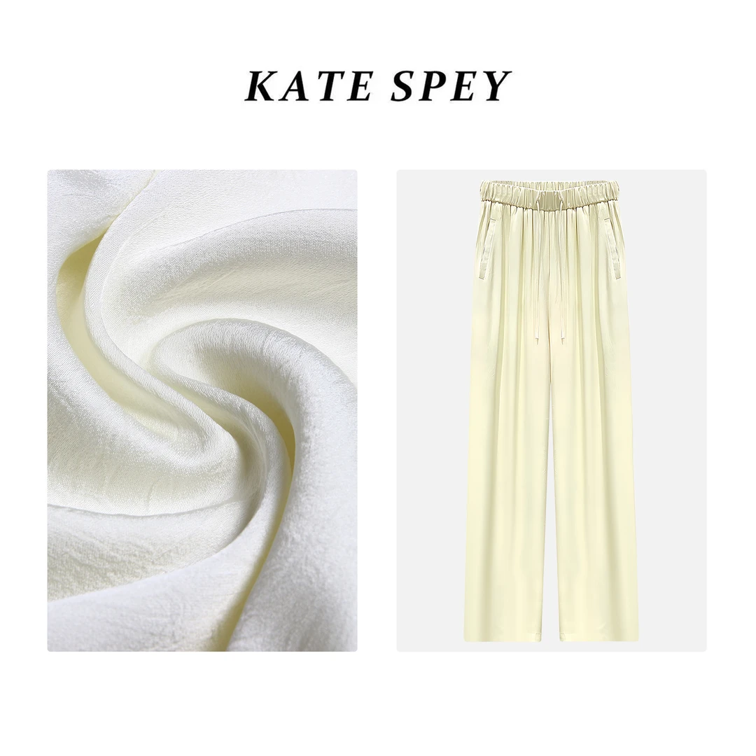 凯特丝蓓130#夏款"三色抽褶"垂感直筒裤显瘦高腰宽松抽褶女1-927