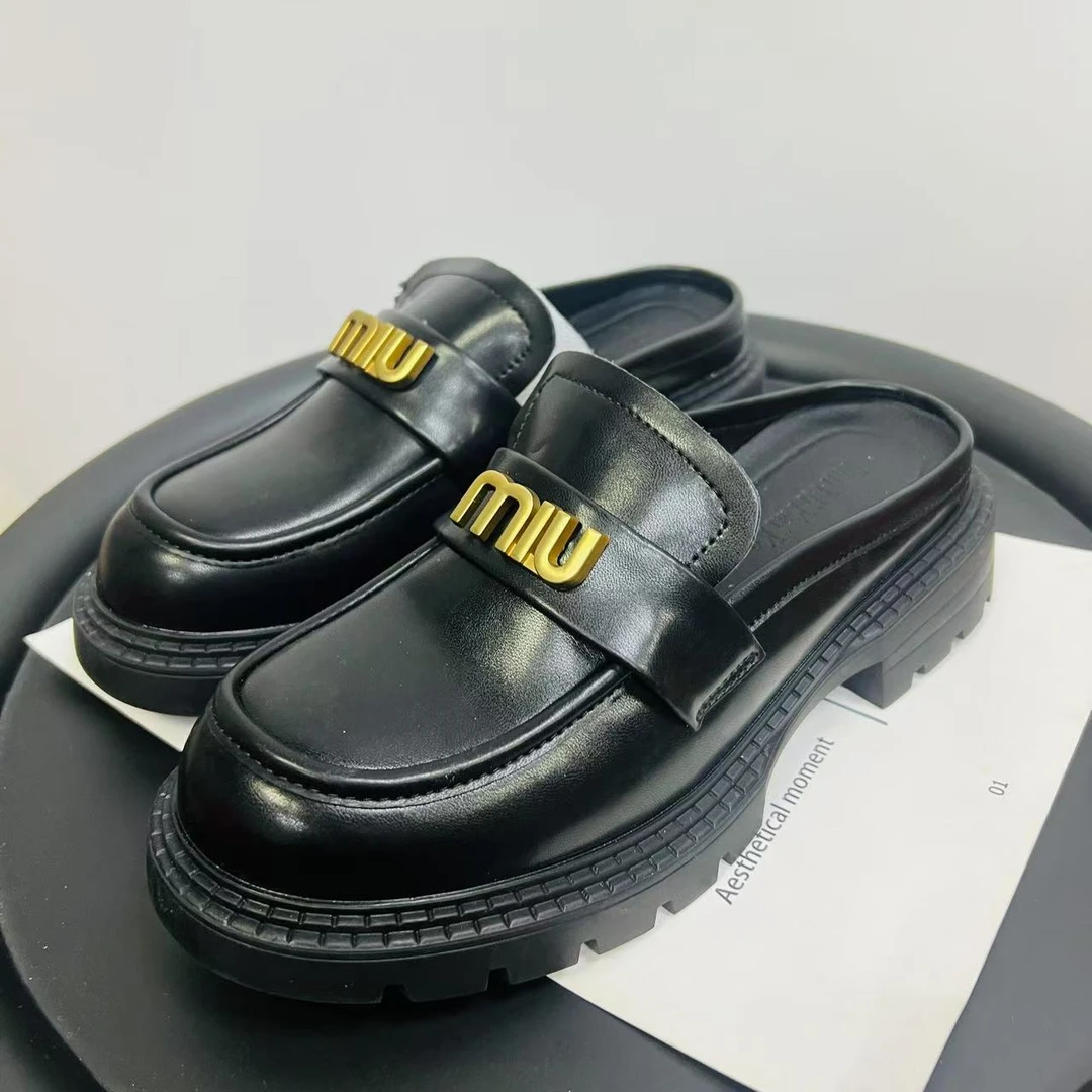 肥仔推荐 068哑光 夏季英伦风松糕软底时尚百搭乐福半托厚底圆头