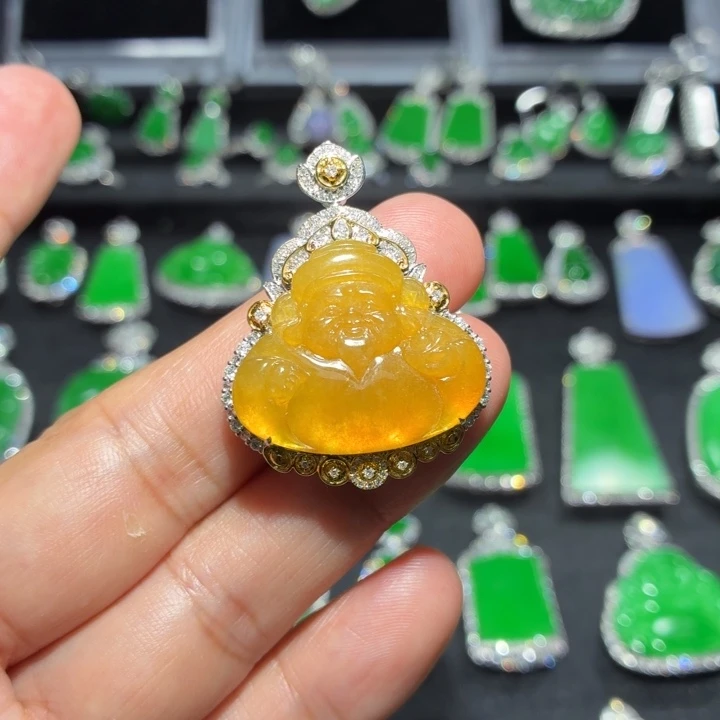 翡翠18K金镶嵌吊坠(不含链)