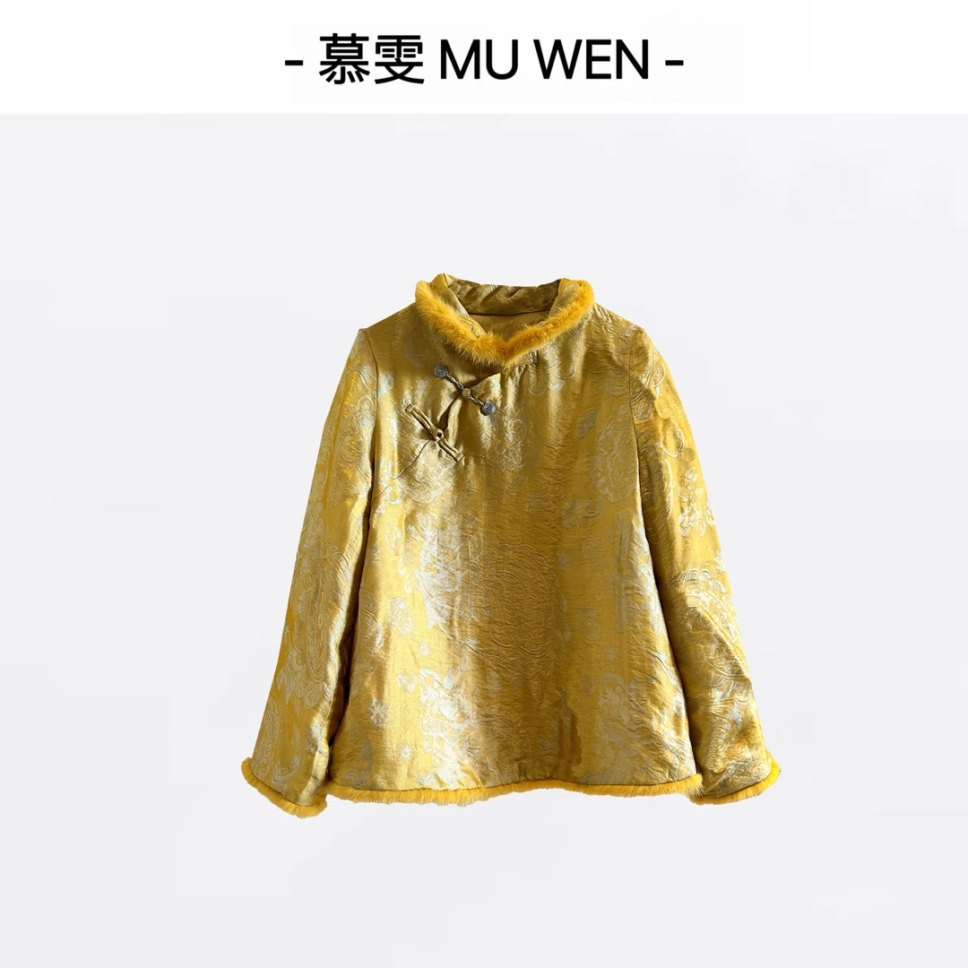 薇妮家-【冷蝉】新中式浮雕流光彩色水貂毛两穿领夹棉上衣2542398