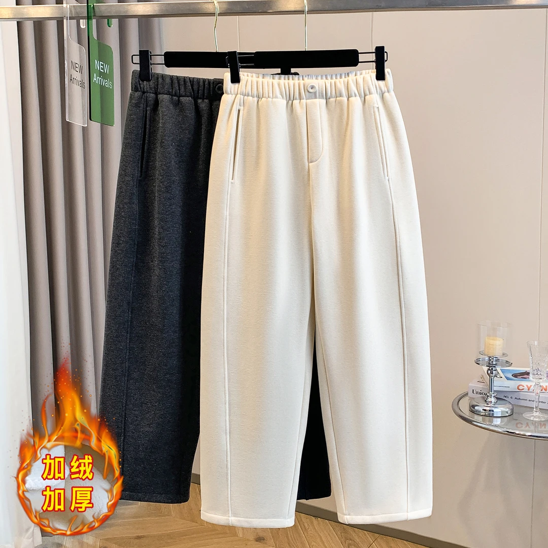 毛呢加绒哈伦裤女冬季一体绒加厚保暖宽松休闲显瘦休闲奶奶裤