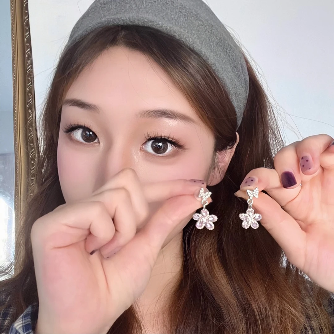 合金耳饰 超闪蝴蝶花朵耳钉女小众设计感高级轻奢耳环小清新甜美