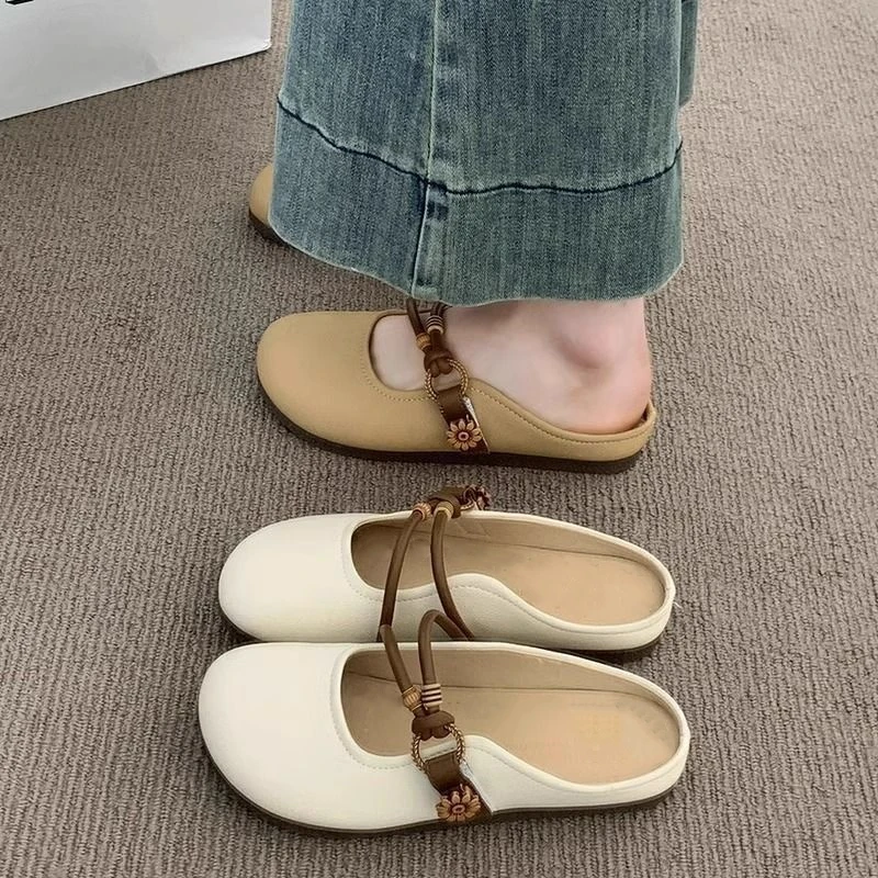 包头半拖鞋女夏季外穿2025新款平底一脚蹬半托单鞋软底法式凉拖鞋