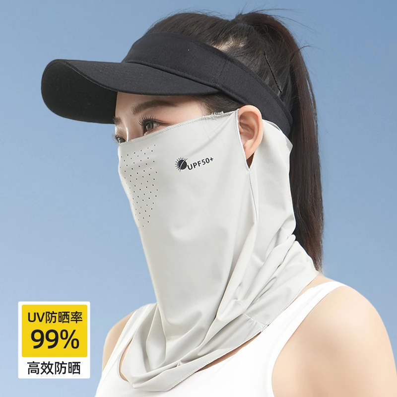 夏季冰丝挂耳防晒面罩女紫外线透气无痕遮脸脸罩面纱护颈全脸口罩